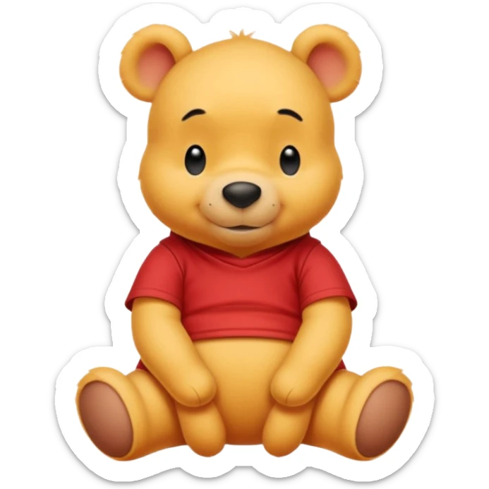 a cute sitting whinne the pooh in a red t shirt sticker