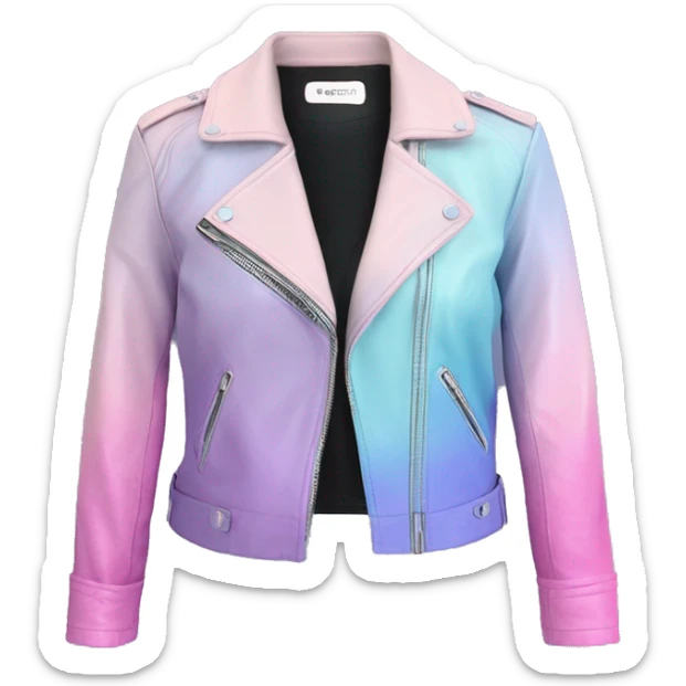 Realistic isolated side view of a pastel pink,pastel blue,and pastel purple ombre bolero fashion leather jacket with rolled sleeves. sticker