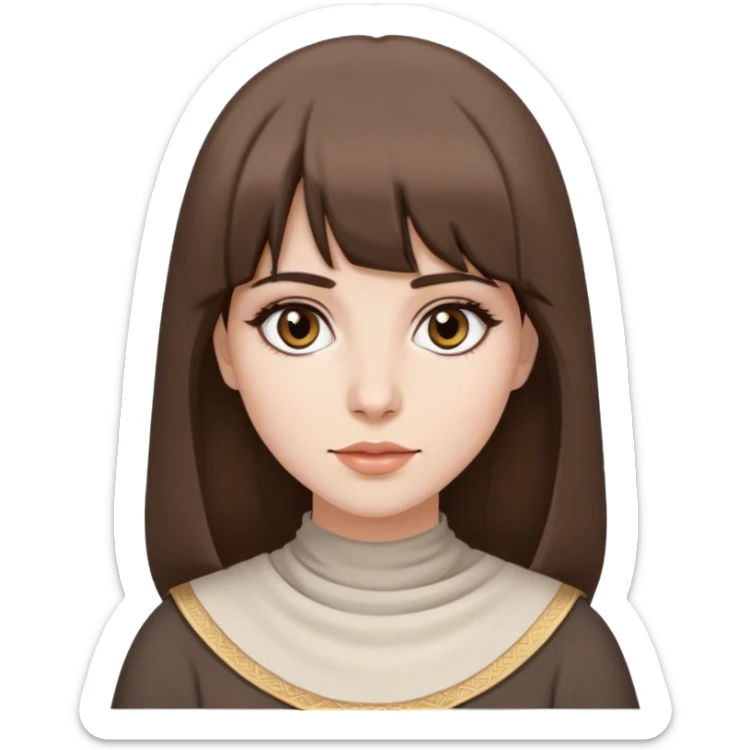 An arabian woman with medium-length ash brown hair and bangs, black colored eyes, pale skin sticker