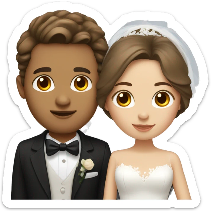 Bride and groom with brown hair, brown eyes, and light skin sticker