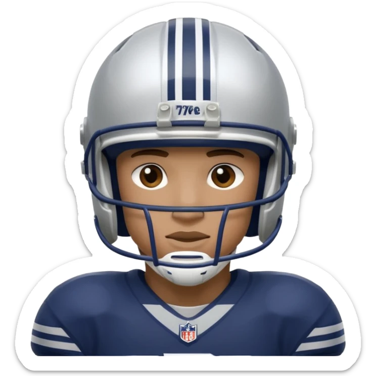 football player wearing white, silver, navy blue colors, and helmet should say "784" sticker