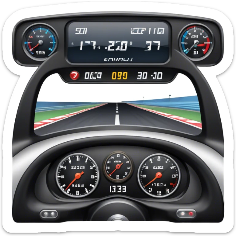 An icon showing a racing game interface, inspired by Grand Turismo. The design features a garage with a selection of high-performance cars, along with race track visuals in the background. Speedometer, lap timer, and other HUD elements add to the excitement. Transparent background sticker