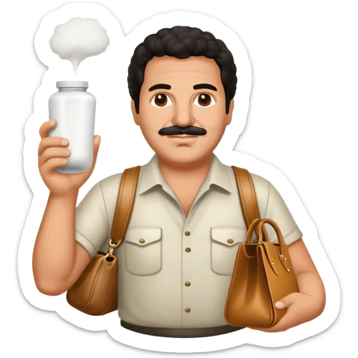 Pablo escobar happy with a bag of powder in his hand sticker