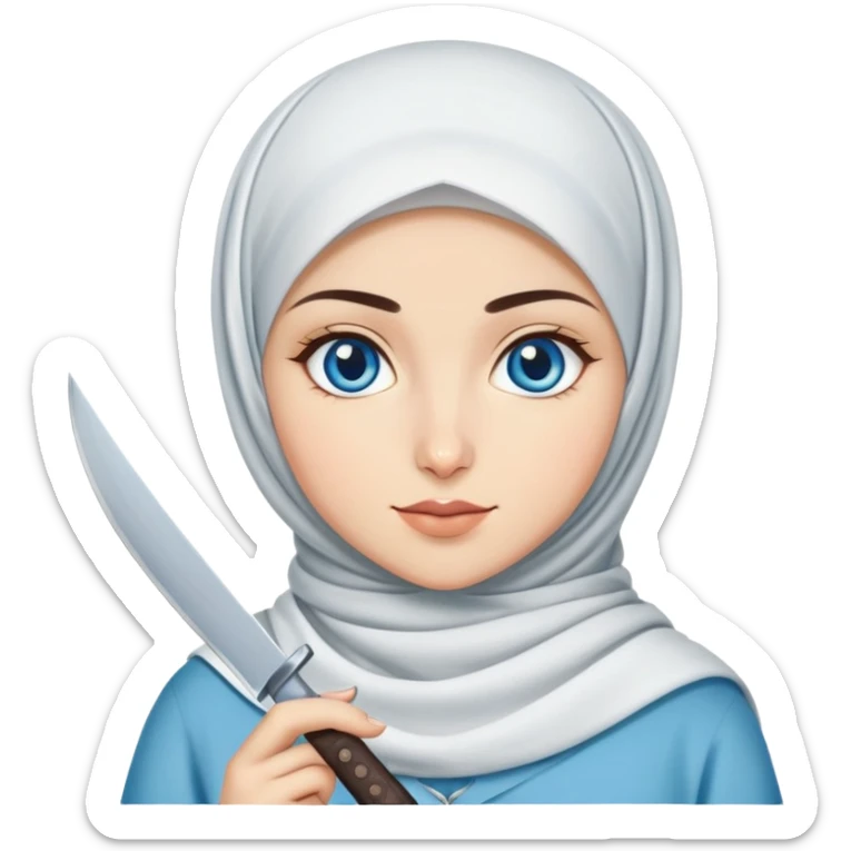 Turkish beautiful finish Konya girl blue eyes with hijab and with a knife  sticker