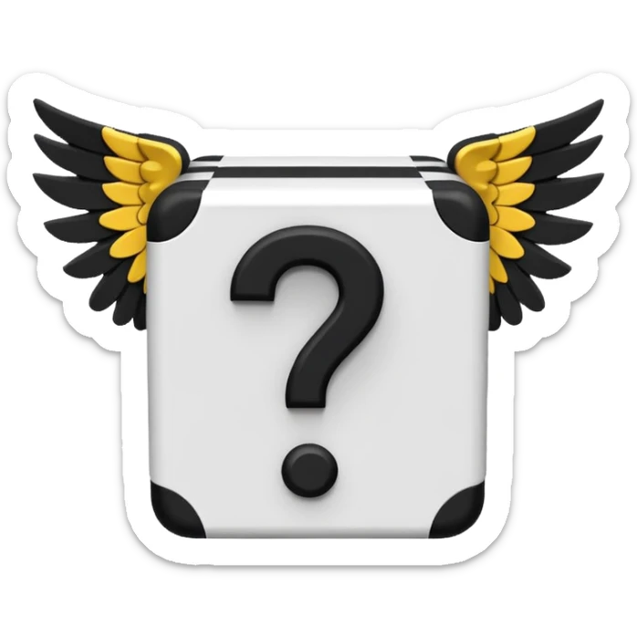It's appearance is black and white, the black part being the main part of the lucky block while the question marks and corners are white; It carries 2 wings on each side like the other Lucky Blocks. sticker