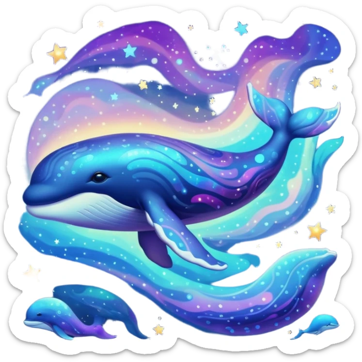 Create a single emoji of a Nebula Whale in full body, shown at a slight side angle in a natural, characteristic pose with cosmic patterns. stylized like an emoji, but clearly recognizable
 sticker