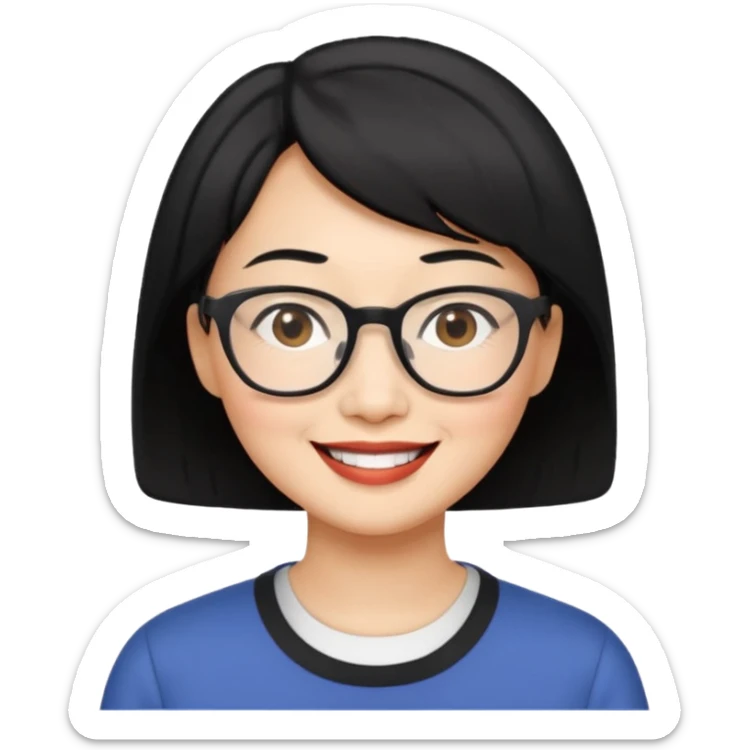 Asian middle-aged woman with short hair in glasses sticker