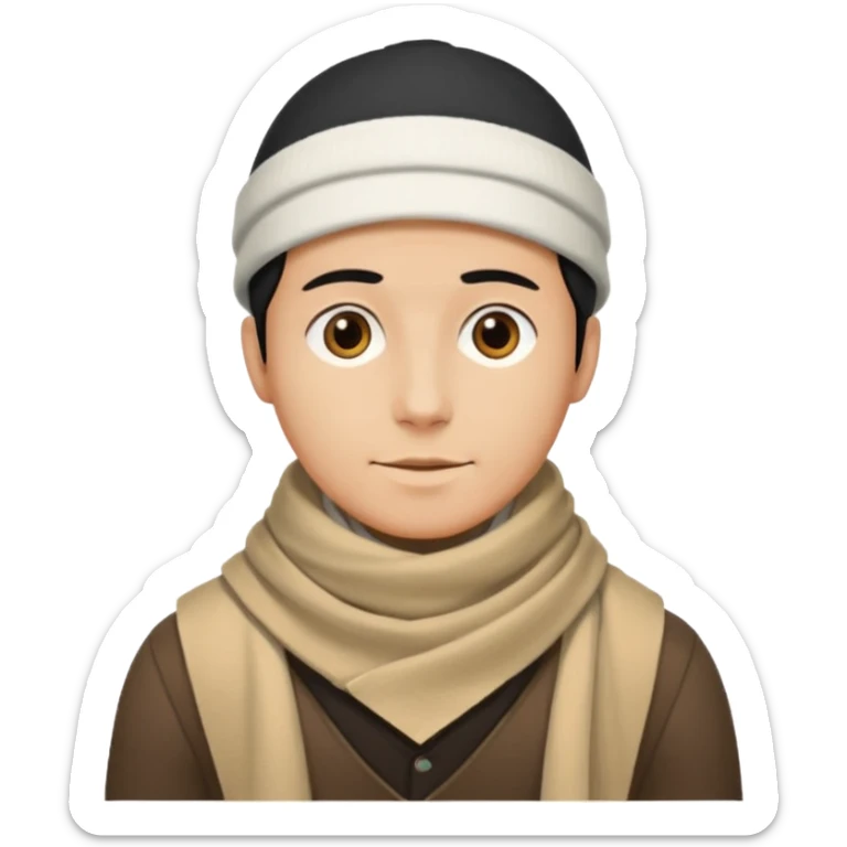 A guy with a triangle body with no arms and legs then his head is a perfect circle and black then give him a hat that doesn’t go behind his head, and last but not least give him a white scarf sticker