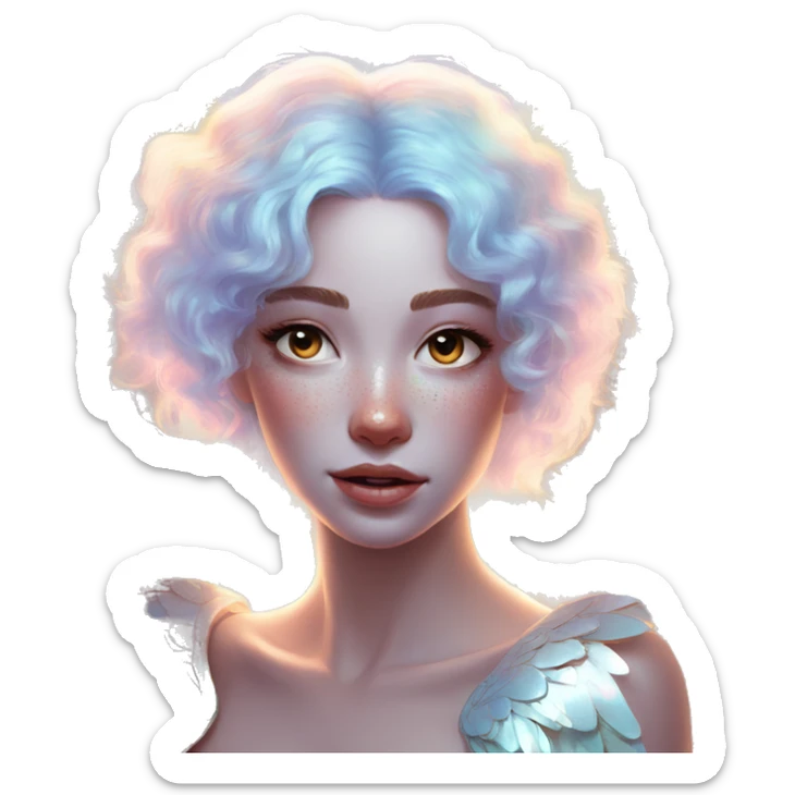 Holographic angel with huge wings glitter freckles ethereal sticker