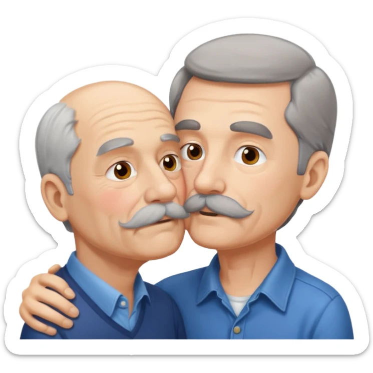 Young brunette man with mustache kissing old man with gray hair sticker