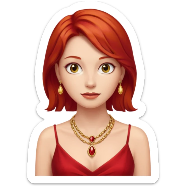 lady in red clothes , red hair, wearing necklace sticker