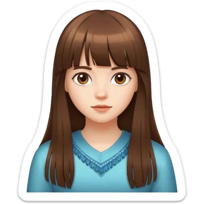 girl with long brown hair and fringe sticker