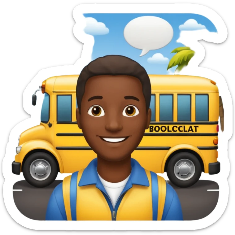 a school bus with a jamaican man saying bomboclat ("BOMBOCLAT' in speech buble) sticker