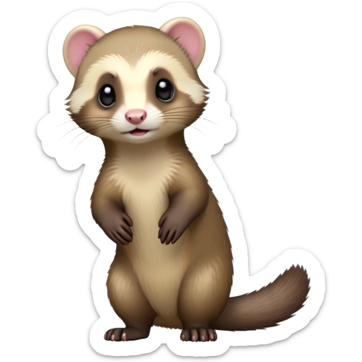 cinematic-[ferret]-realistic-full- long elongated body-standing-emoji,-tiny-paws-tucked-close,-head-tilted-dramatically,-sleek-[sable]-fur,-simplified-yet-realistic-focused-features,-highly-detailed,-glowing-with-an-almost-sarcastic-glow sticker