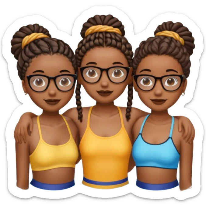 3 black girls im the pool having fun, one is tall caramel skin and slim with glasses and coller bone mini twists, the other is dark skin with no glasses and neck shoulder length mini twists and the last girl is short and chubby with box braids and no glasses  sticker