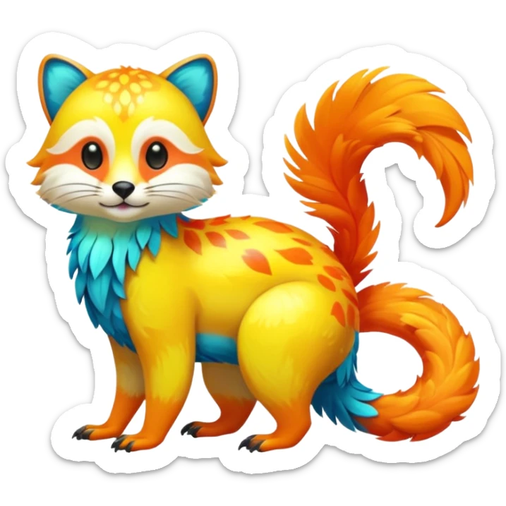 Colorful neon-colored tropical exotic shiny beautiful fantasy-Cacomistle-oncilla-animal-hybrid (full body) sticker