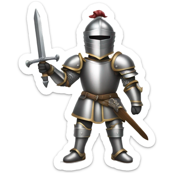 Generate an emoji of a knight in shiny armor, holding a sword with both hands. The sword should be resting on the ground sticker