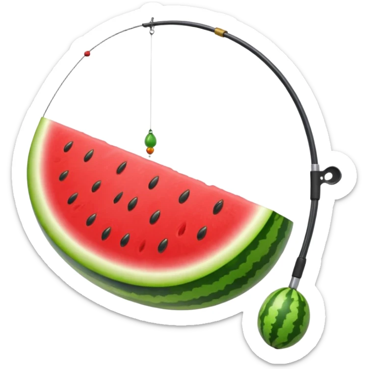Watermelon on the end of a fishing rod sticker