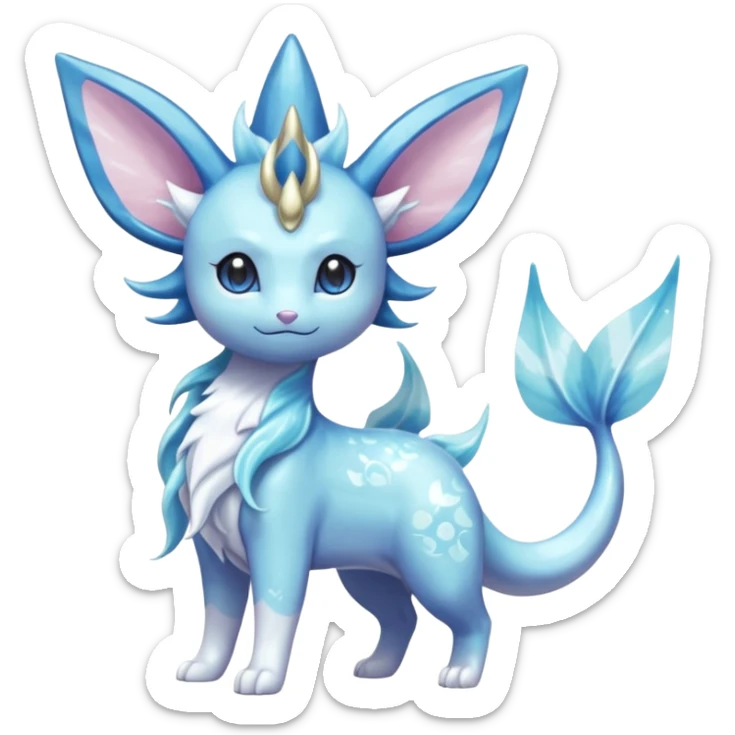 Magical pastel divine royal wealthy realistic beautiful pretty shiny glittery Suicune-Vaporeon-Primarina-Amaura-Pokémon-Fakémon-fusion, full body sticker