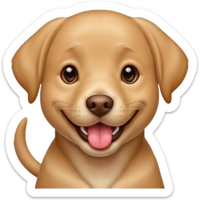 Happy light brown Labrador Full-grown dog sitting on beige background, wide smile with tongue out, looking at camera, playful and curious expression, professional portrait style sticker