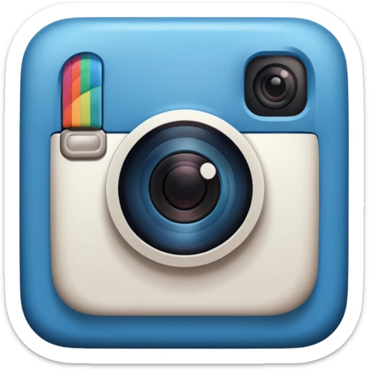 A hand-drawn doodle in a minimalist, cartoon style of a [instagram]. The object is white with thick, rough, black marker outlines and two small black dot eyes. It is a simple sketch with no realistic textures, centered on a solid [blue] circular background." sticker