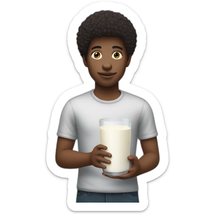 afro caucasic person holding a glass of milk sticker