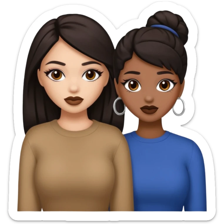 Boujy baddie best friends, trendy heavy makeup both dark hair one light skinned and one mocha brown  sticker