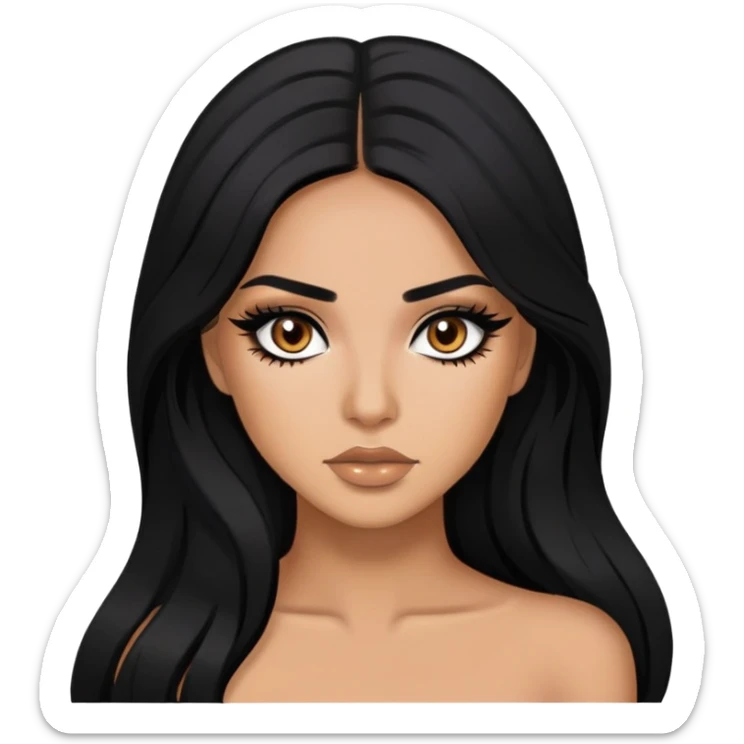 latina, baddie,pretty, brown eyes, makeup, black eyeliner, long hair sticker