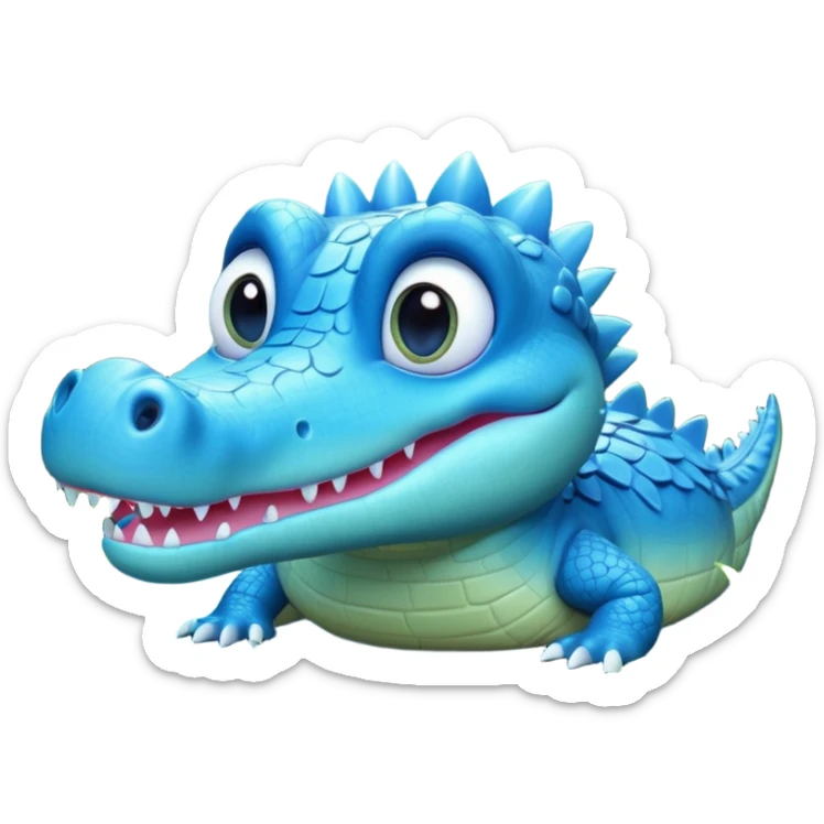 "Cute 3D blue crocodile, Disney style, big eyes, magical glowing swamp, whimsical lighting, 8k render." sticker