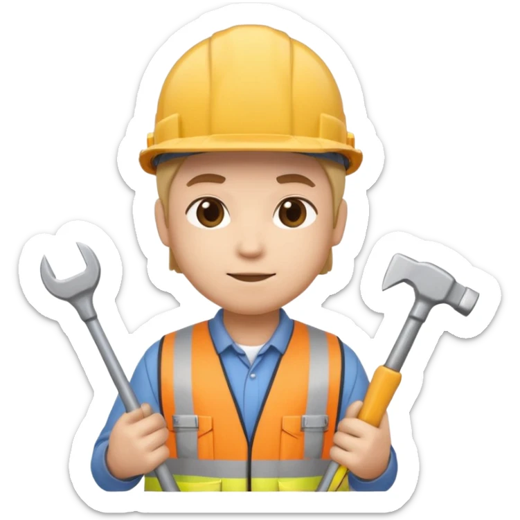 Baret ve aletli inşaat işçisi related to İnşaat İşçileri, chibi emoji style, with soft lighting sticker