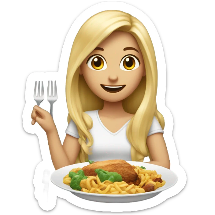  Blonde long hair girl eating big meal  sticker