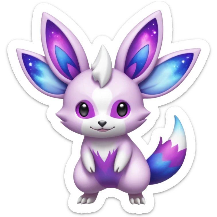 Shiny White with Violet and Indigo markings and nebula markings Minccino-Zangoose-Pokémon-Fakémon-fusion-hybrid-creature sticker