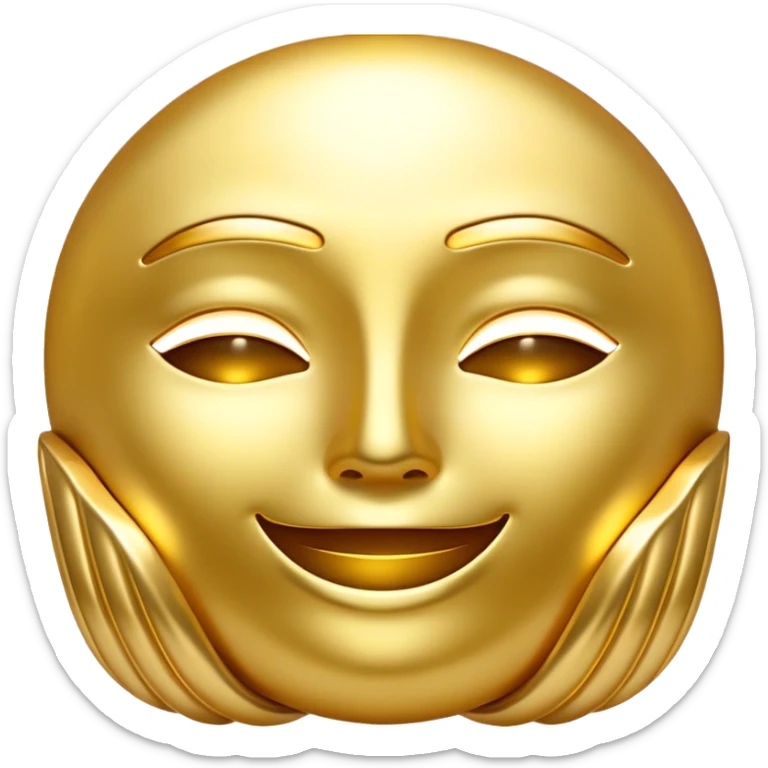 Cinematic Realistic Gold Emoji, Radiant and brilliant, with smooth, polished golden bars reflecting the light in stunning highlights. The soft, warm glow of the metal exudes luxury and elegance, catching every glimmer in the surrounding environment. Soft glowing outline, capturing the essence of wealth and timeless beauty in gleaming gold! sticker