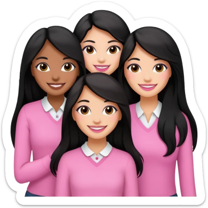 3 besties with professional glammed up looks wearing pink and white, medium skin tone smiling big with black long hair. Very girly  sticker