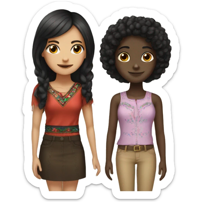 A dark haired Mexican girl and a black girl best friends sticker