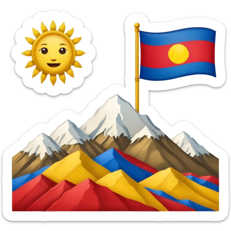Tibet emoji featuring the Tibetan flag with mountains and sun, symbolizing Tibetan identity and culture, in a harmonious emoji style sticker