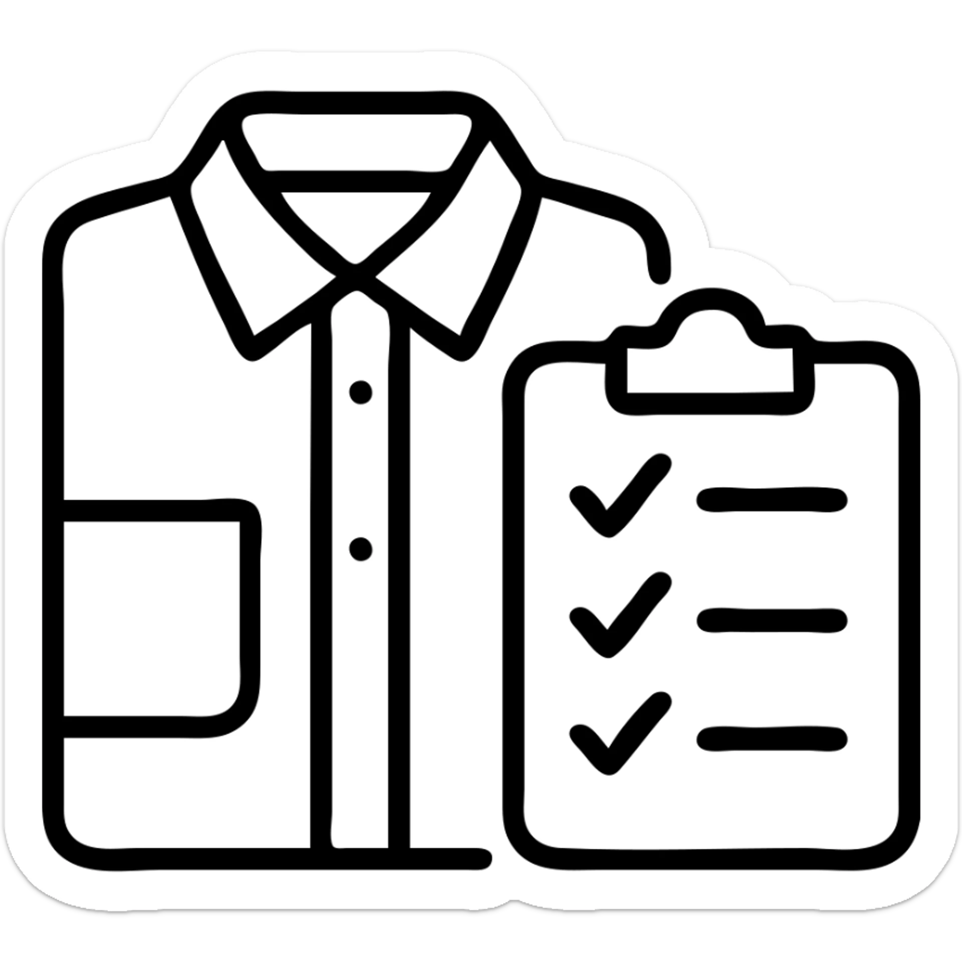 Outline of folded shirt with clipboard nearby, planning stylish work fits sticker
