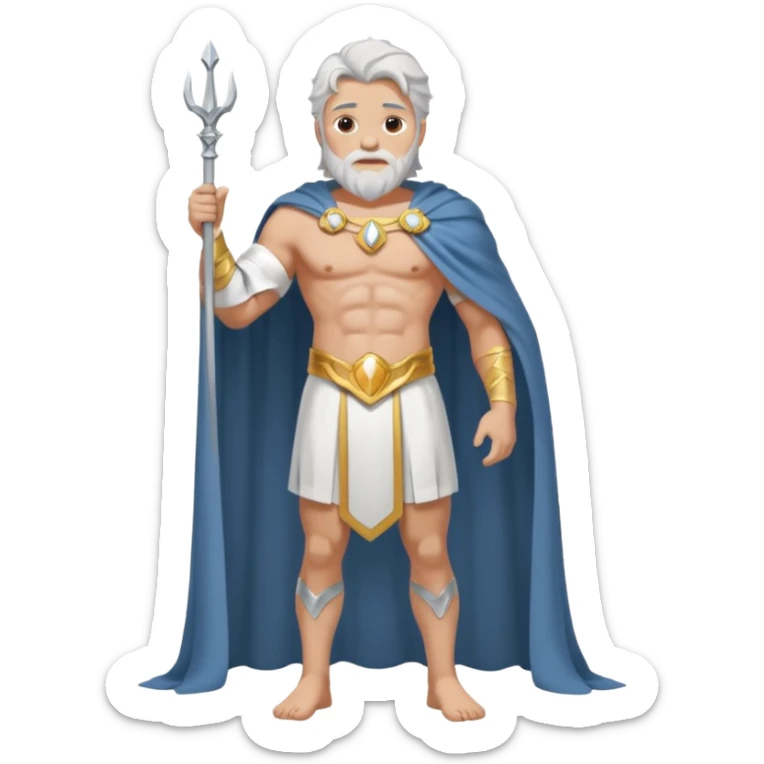 fullbody silverhair shirtless god ZEUS, white cloth over shoulder and cape, standing still sticker