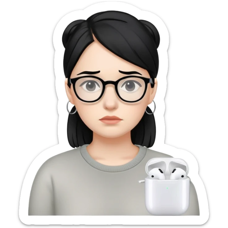 "- Nữ
- 30 tuổi
- Da trắng
- Tóc đen
- Đeo kính, đeo airpod
- Mặt buồn
" sticker