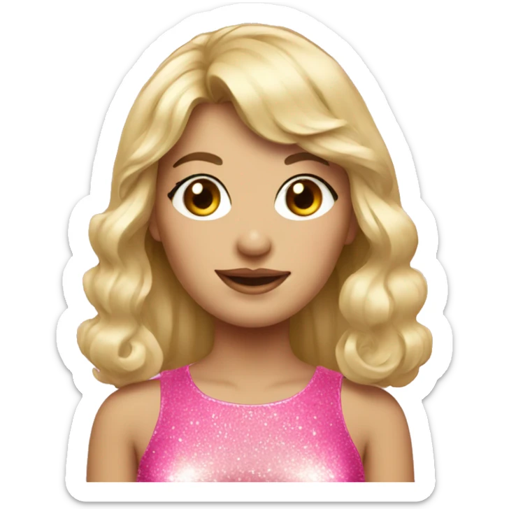 blonde girl with bangs in sparkly pink mini dress sticker