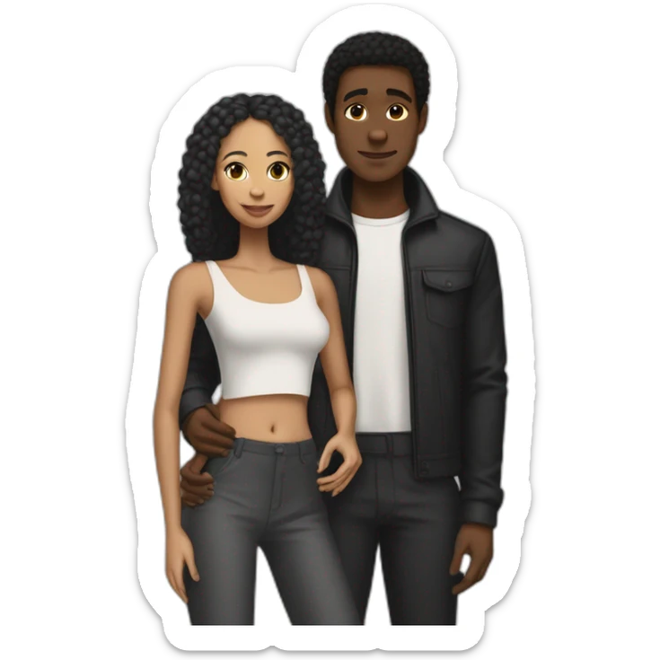 Tall lightskin man hugging short darkskin woman in margiela clothes sticker