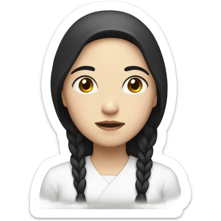 Woman white skin black hair praying with eyes closed sticker