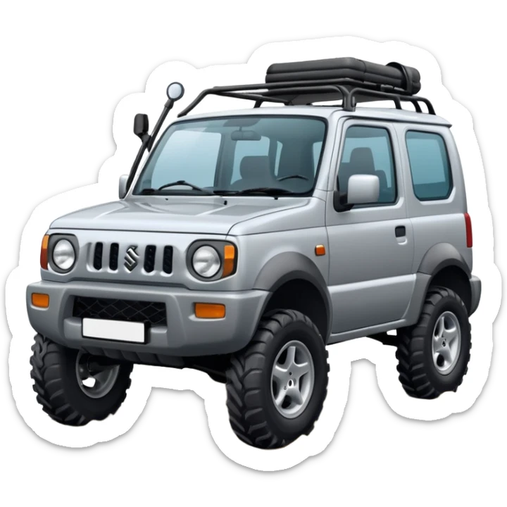 make a silver 1999 suzuki jimny emoji with big mud tyrpes and a snorkel sticker