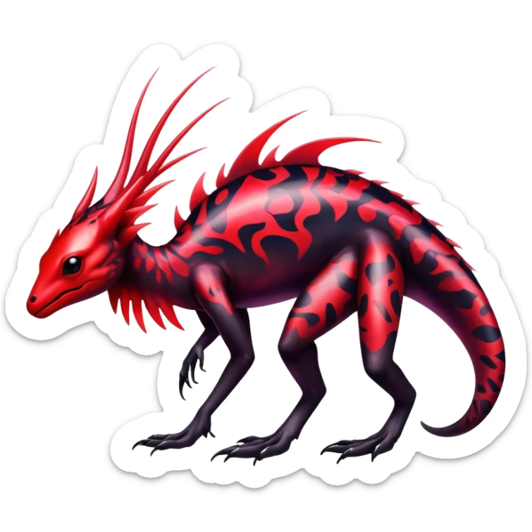 a translucent black red iridescent ethereal tropical edgy vernid-fionbri-creature with splash patterns full body sticker