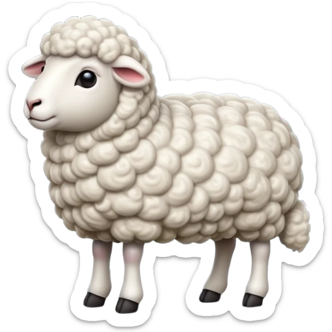 cinematic-[sheep]-realistic-full-body-standing-emoji,-tail-flicking-lazily,-head-tilted-dramatically,-curly-[white]-fur,-simplified-yet-realistic-focused-features,-highly-detailed,-glowing-with-an-almost-sarcastic-glow sticker