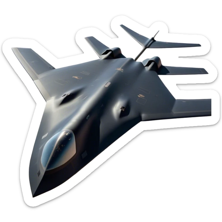 B-2 Spirit bomber - Northrop B-2 (Model Year: 2021) (Iconic colour: Stealth black) - A sleek, stealth bomber with smooth, angular contours and a matte jet-black finish. Emphasize a futuristic, minimalist design with a seamless fuselage, low-profile wings, and an overall intimidating stealth aesthetic. sticker