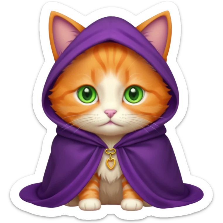 baby orange cat green eyes, in purple cloak sticker