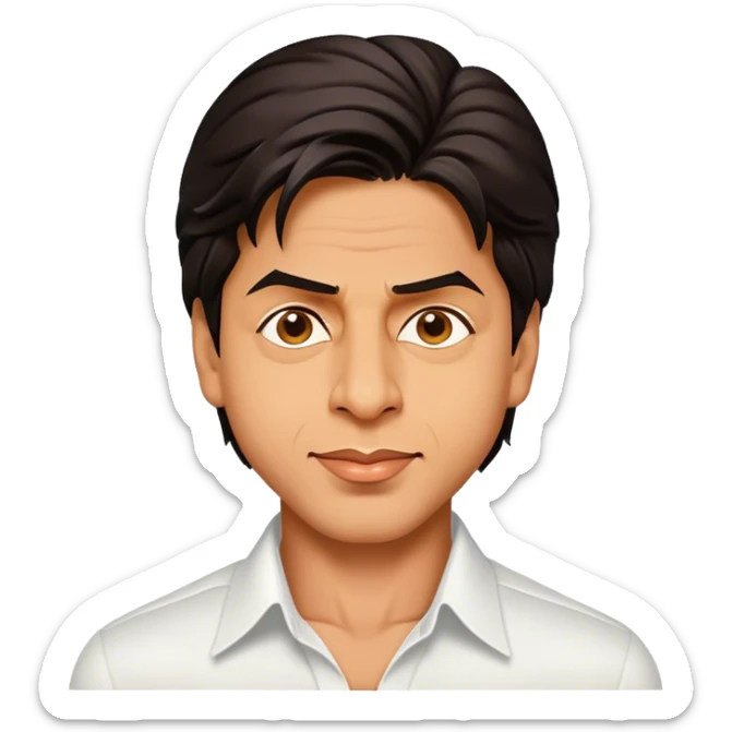 Cinematic Realistic Shah Rukh Khan Pop Culture Emoji, showcasing the charismatic charm of the Bollywood superstar rendered with lifelike detail and captivating lighting. sticker