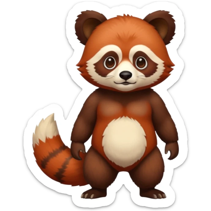 Realistic cool edgy 4-legged Bear-Red-Panda-Tanuki-animal-fusion-hybrid, Full body sticker