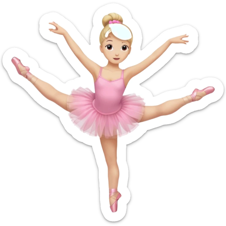 aestethic blonde girl doing ballet, with a pink tutu, bun, with a leg on the floor, and the other one in the air, with 2 legs!! sticker